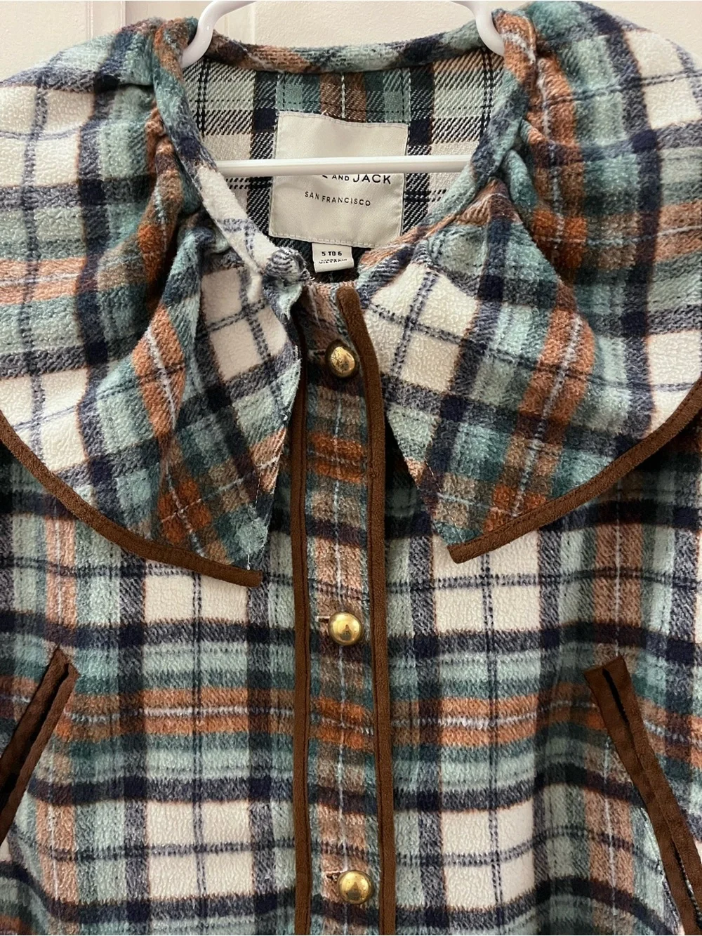 Janie and Jack Plaid Peter Pan Collar Cape - Green/Brown/White - Size 5-6